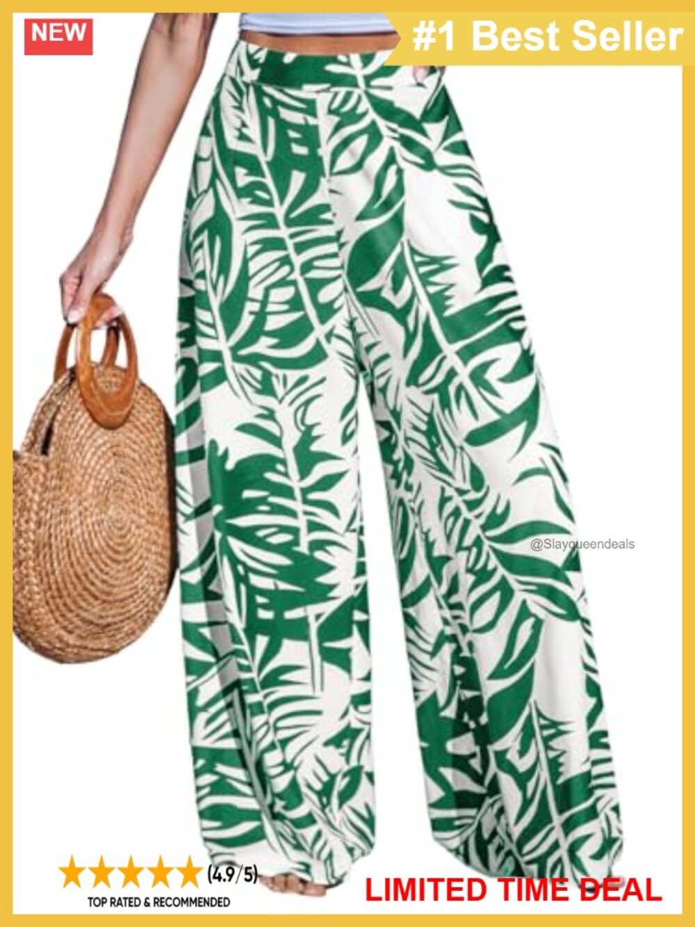 Tropical Floral Wide Leg Boho Pants with Pockets